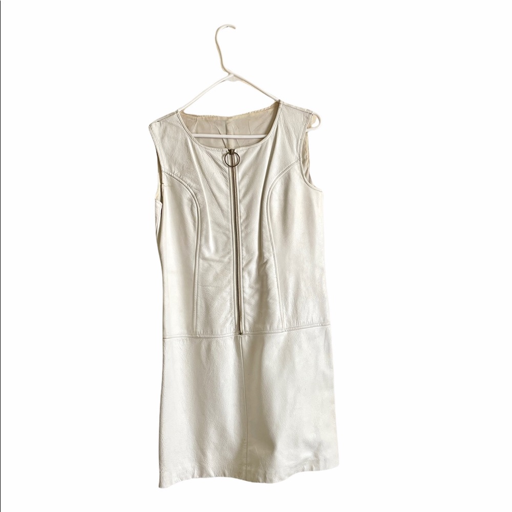 1960s Leather White Zipper Mini Mod Dress 60s M L